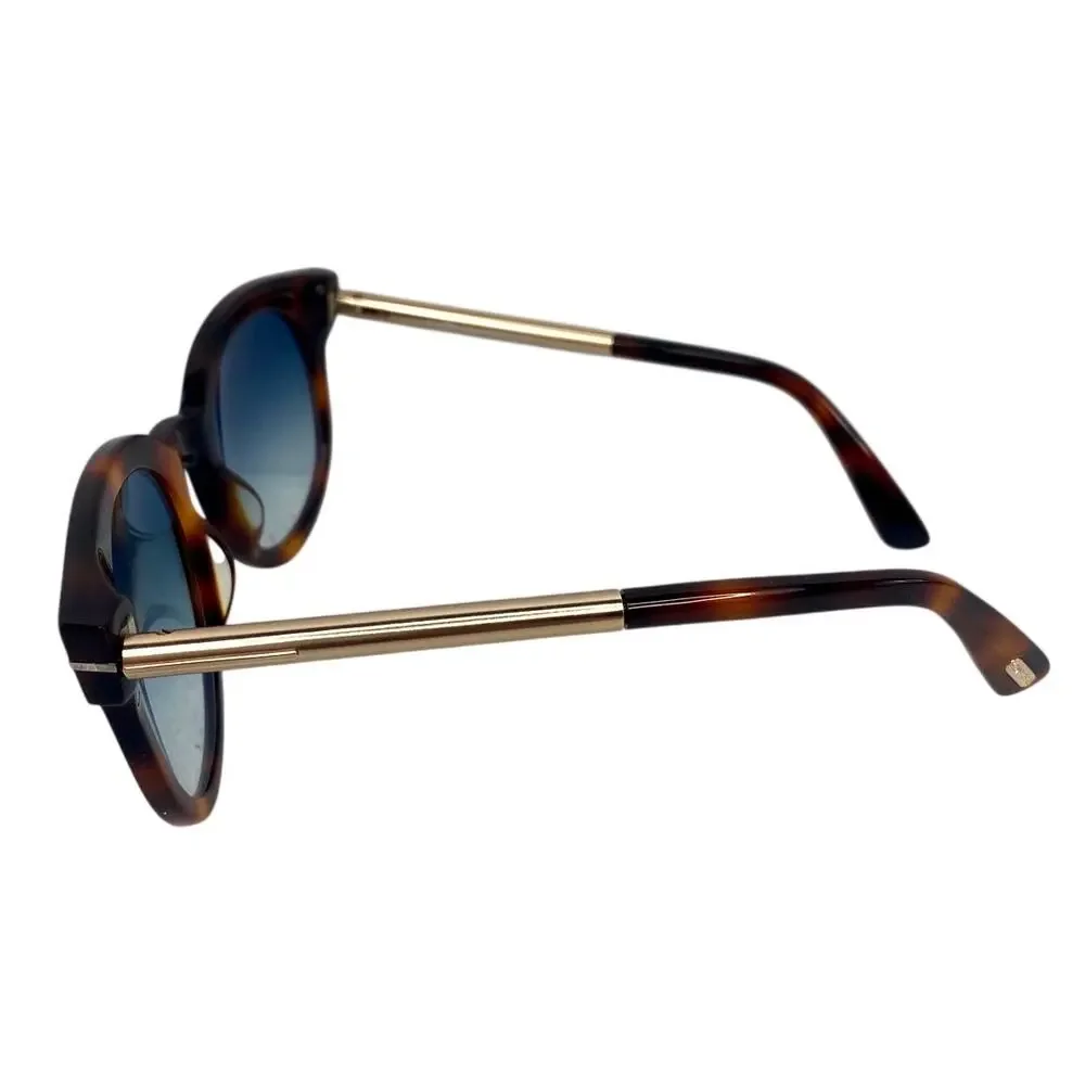 Tom Ford Janina TF435 52P Womens Blue Gold Round Cat Eye Tortoise Sunglasses
